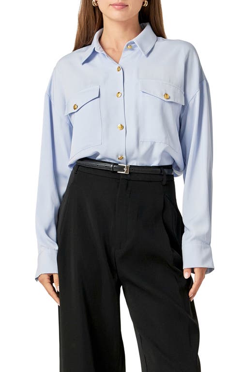 Shop English Factory Military Button-up Shirt In Powder Blue