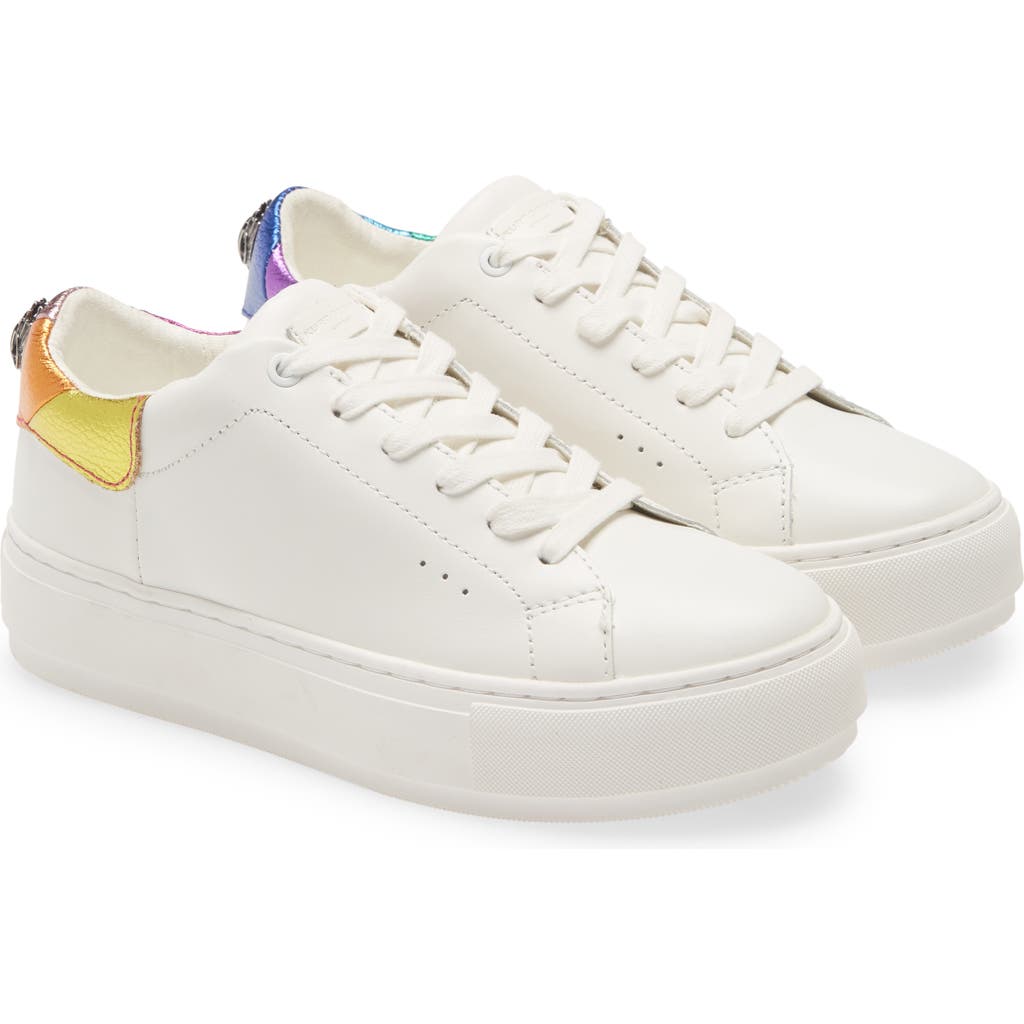Kurt Geiger London Rainbow Shop Laney Eagle Sneaker In White/multi Color Leather