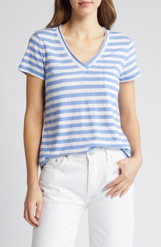 Caslon V-neck Short Sleeve Pocket T-shirt In Blue- White Charm Stripe