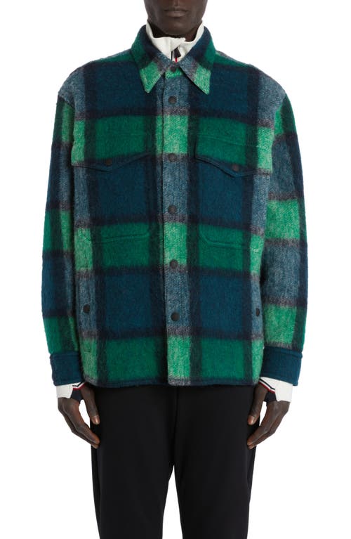 Moncler Grenoble Waier Plaid Snap-Up Shirt Jacket Green Blue at Nordstrom,