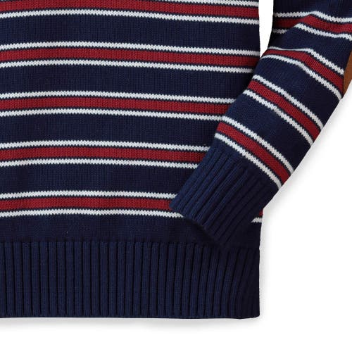 Hope & Henry Baby Boys' Half Zip Pullover Sweater With Elbow Patches, Infant In Navy Stripe With Elbow Patches