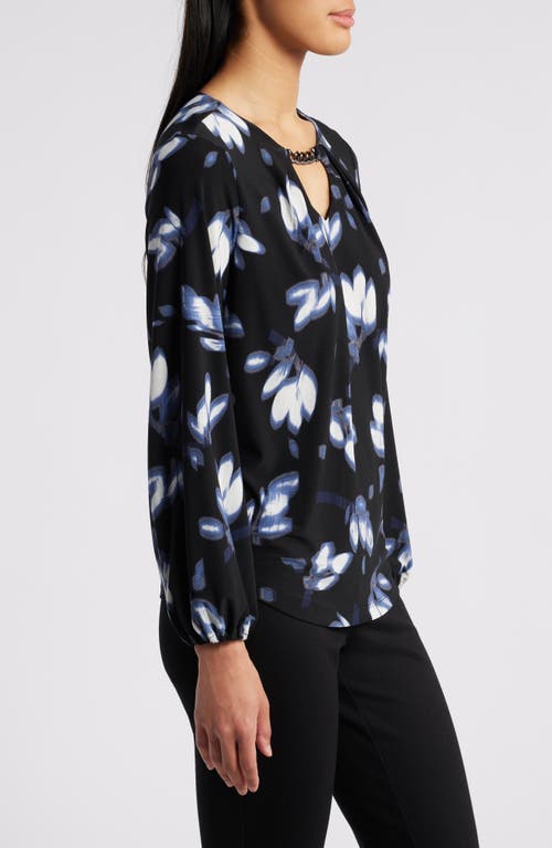 Shop Anne Klein Abstract Print Chain Pleat Neck Top In Midnight Dusk Multi