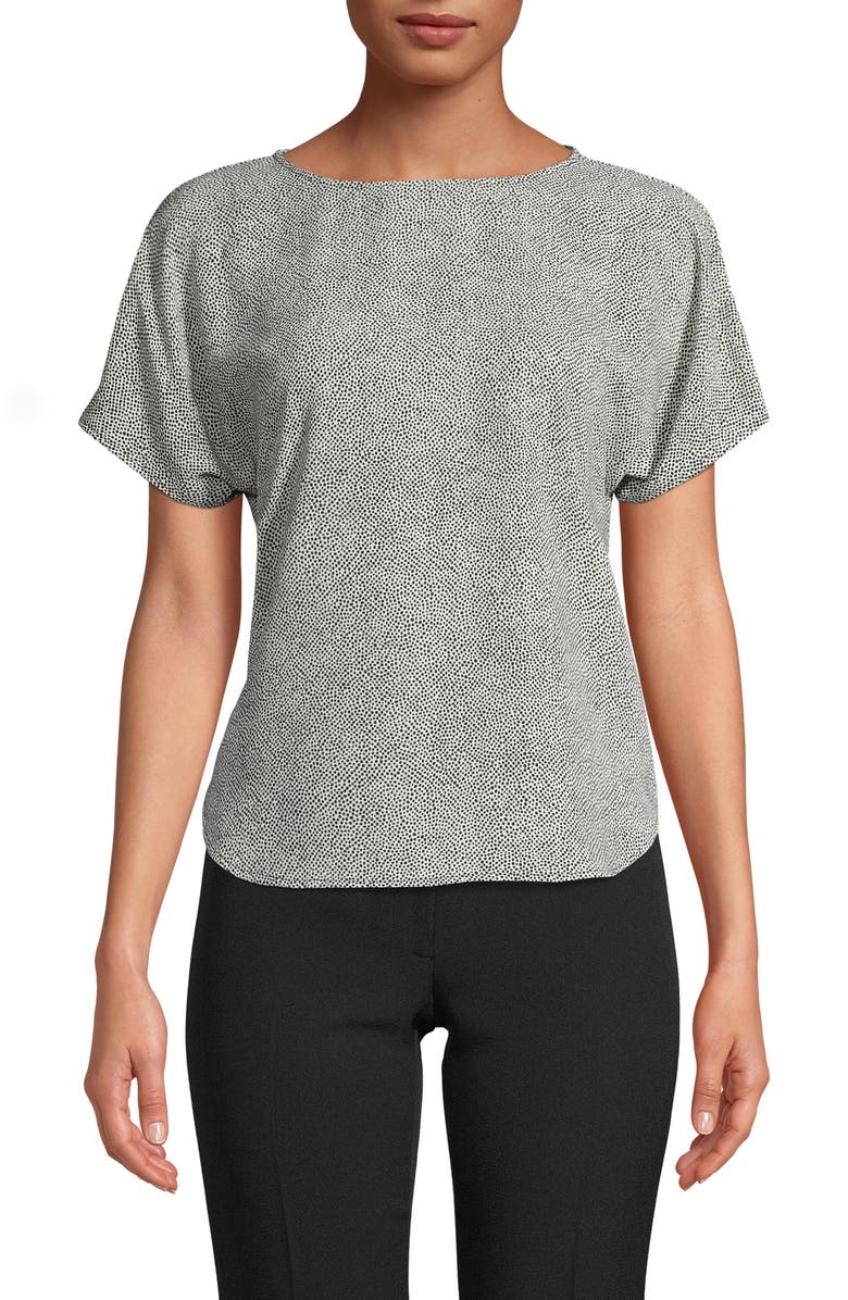 ANNE KLEIN Microdot Short Sleeve Top, Main, color, ANNE WHITE/ ANNE BLACK