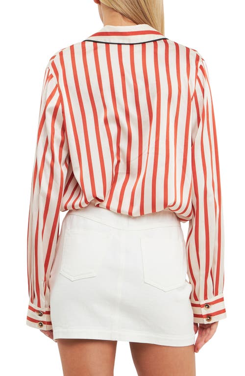 English Factory Striped Satin Button-up Shirt In Cream/burnt Orange