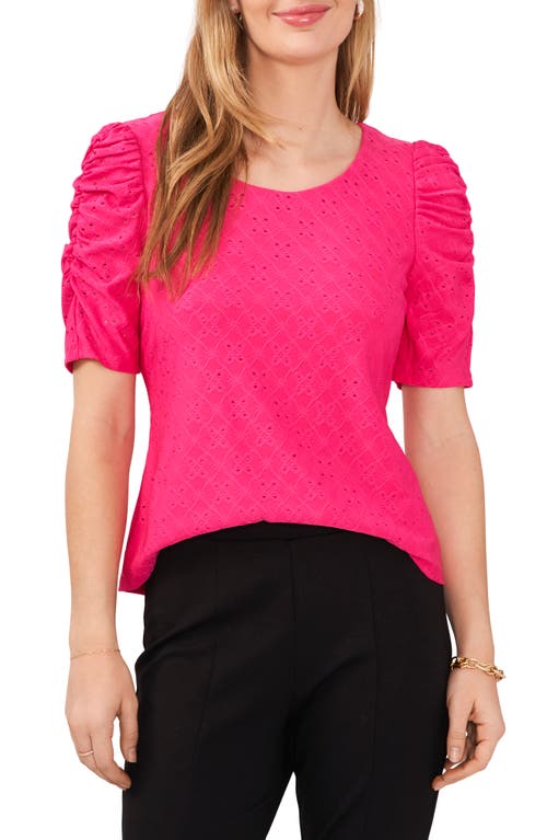 Chaus Eyelet Ruched Sleeve Knit Top at Nordstrom,