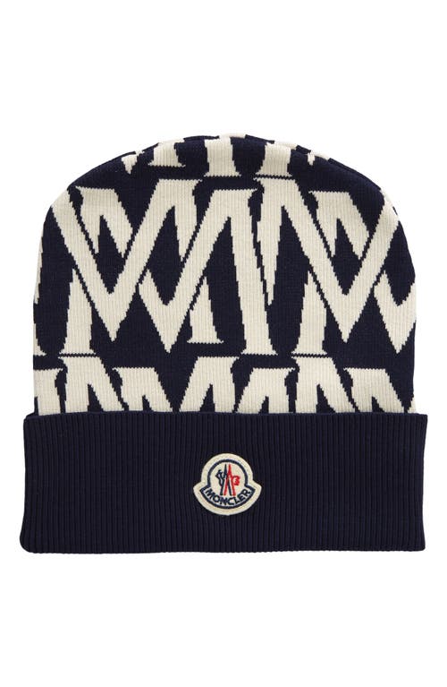 Moncler Logo Jacquard Beanie in Dark Blue at Nordstrom