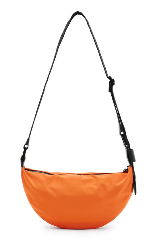 Shop Allsaints Half Moon Recycled Polyester Crossbody Bag In Pyrrole Orange