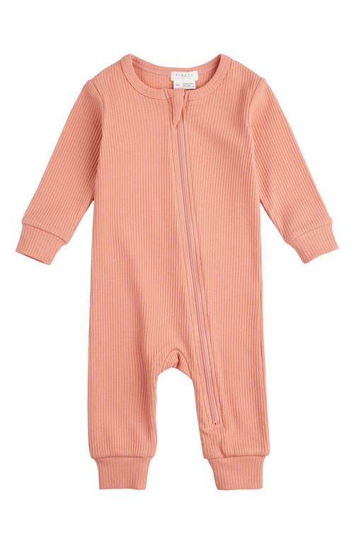 FIRSTS by Petit Lem Rib Fitted One-Piece Pajamas Coral at Nordstrom,