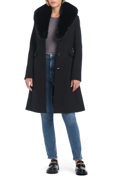 Shop Kate Spade New York Wool Blend Coat With Removable Faux Fur Collar In Black