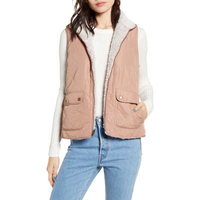 Thread & Supply Wubby Reversible Fleece Lined Quilted Vest, Brown