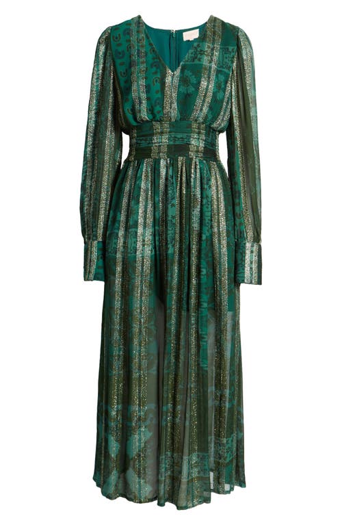 Shop Ciebon Onella Metallic Print Long Sleeve Maxi Dress In Green Multi