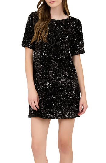 August Sky Back Bow Sequin Minidress In Black