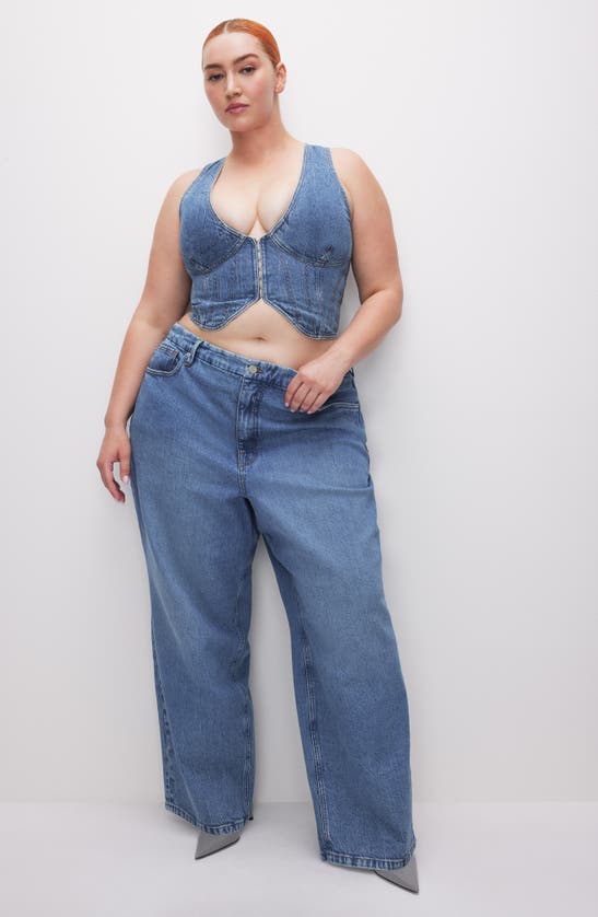 Shop Good American Crop Denim Vest In Indigo599