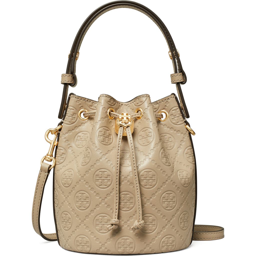 Tory Burch T Monogram Leather Mini Bucket Bag In Fresh Clay