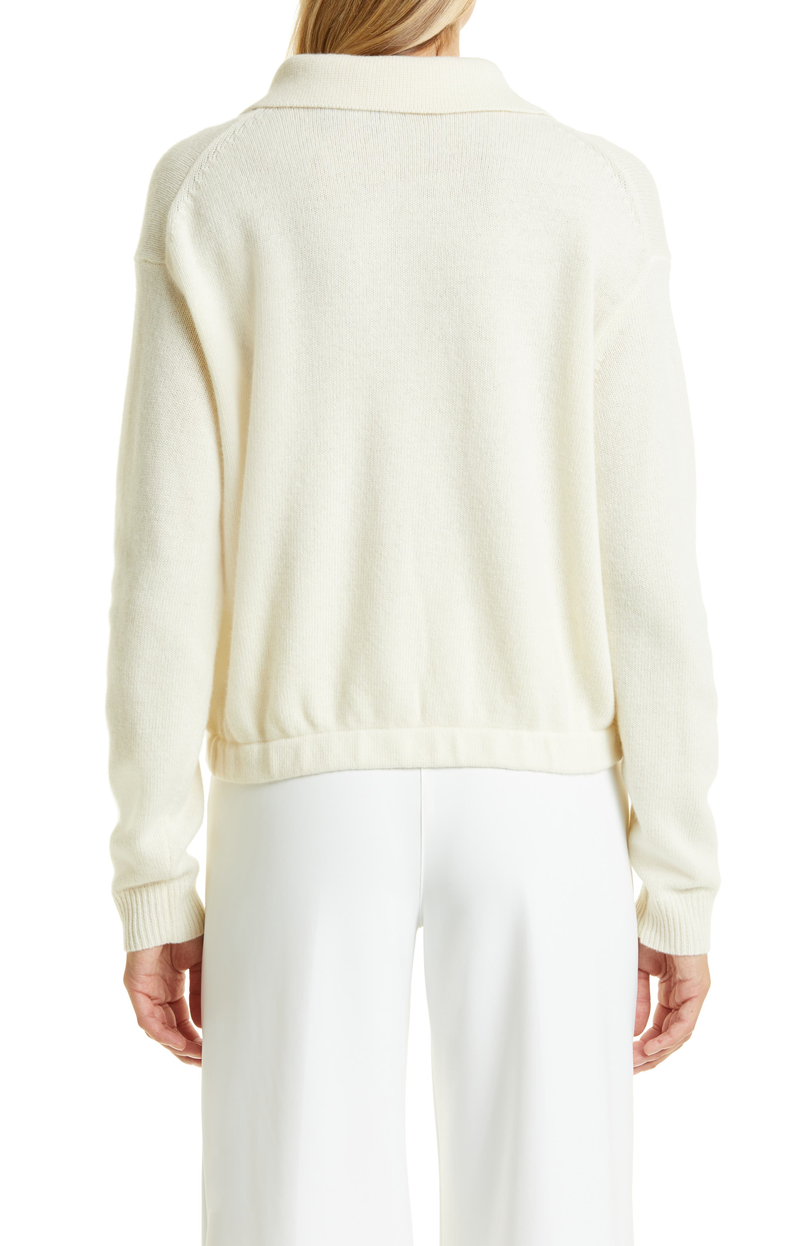 Theory Women's Felted Wool-Cashmere Polo Cardigan - Ivory - Size Large