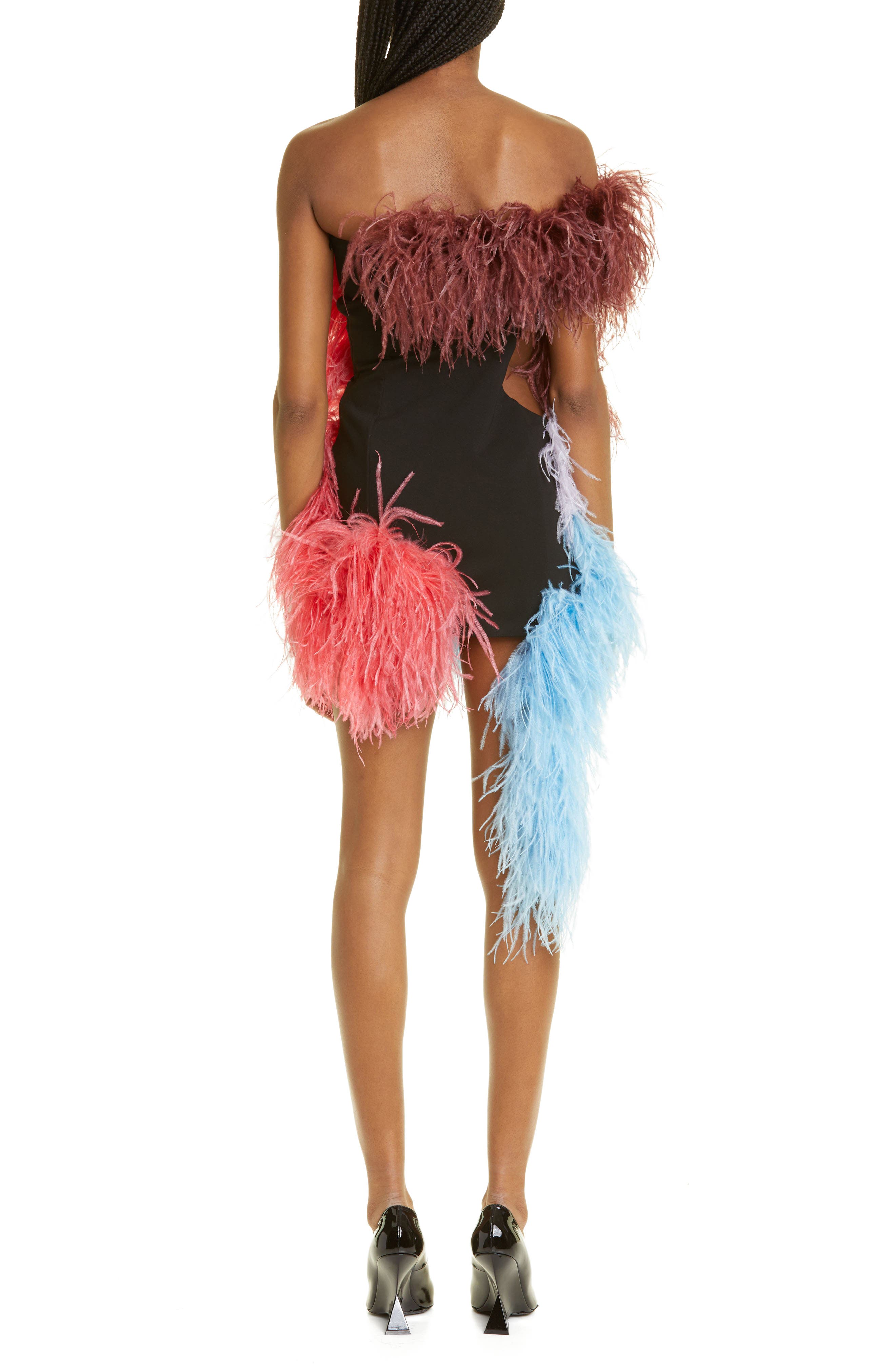 The Attico Keri Colorblock Feather Strapless Minidress in Blue/Pink Multicolor | Smart Closet The Attico Keri Colorblock Feather Strapless Minidress in Blue/Pink Multicolor | Smart Closet