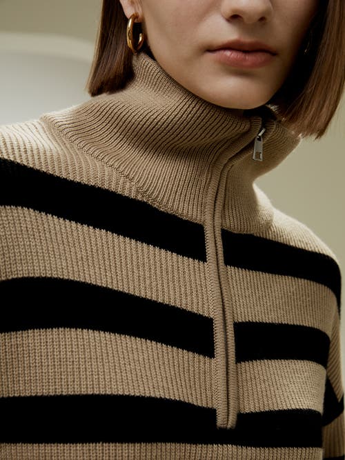 Lilysilk Collared Quarter-zip Wool Sweater In Brown