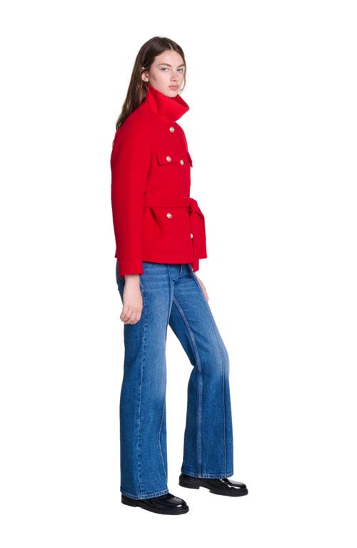 Shop Maje Belted Double-faced Jacket In Red