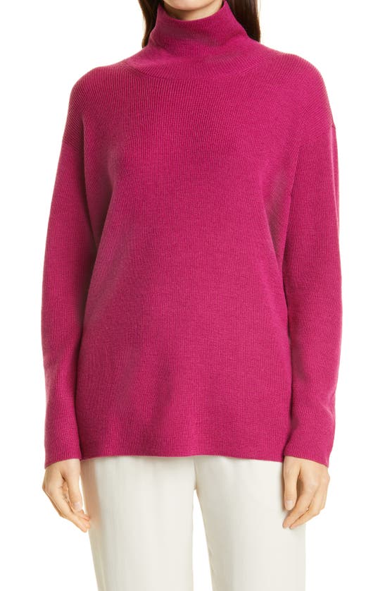 Eileen Fisher Merino Wool Turtleneck Sweater In Magenta