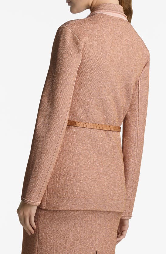 Shop St John Belted Metallic Piqué Knit Jacket In Blossom/ Lurex Multi