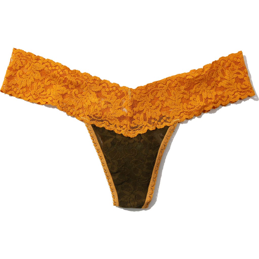 Hanky Panky Signature Lace Low Rise Thong In Olive Green/yellow