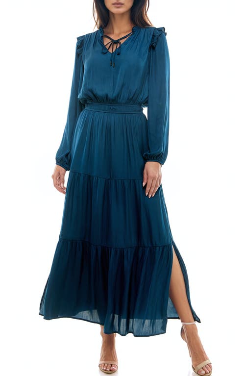 Shop Socialite Tie Neck Long Sleeve Maxi Dress In Navy