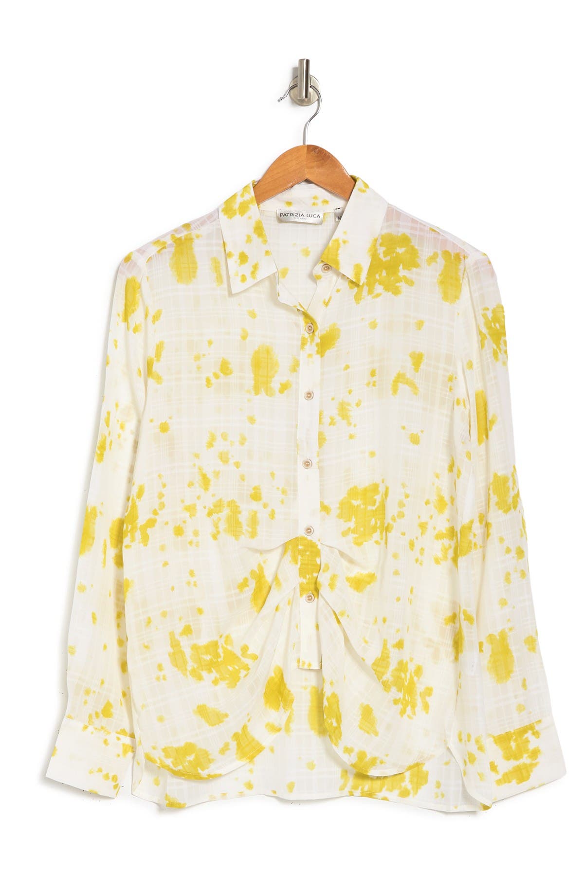 Patrizia Luca Gathered Front Button Down Shirt In Wht/yellow