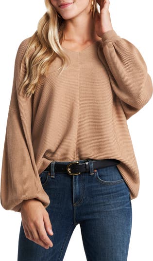 1.STATE Ribbed Balloon Sleeve Cotton Blend Sweater | Nordstrom