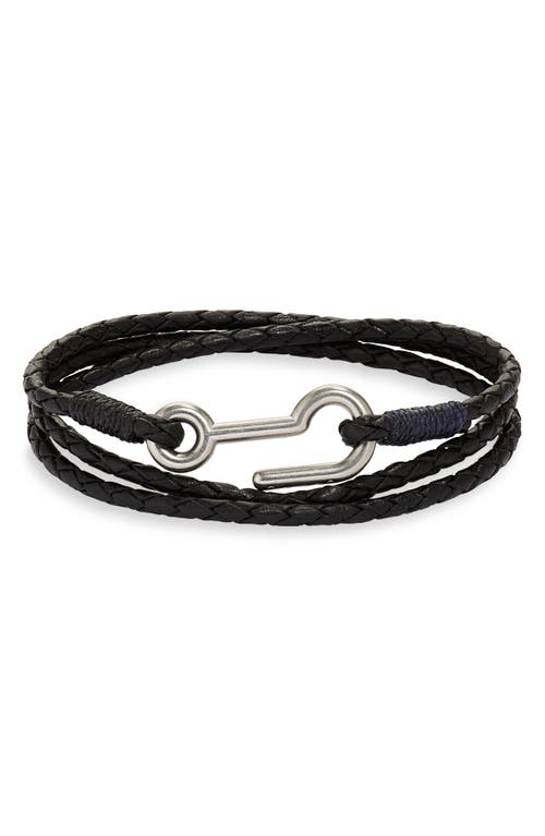 Men's Braided Leather Triple Wrap Bracelet in Black