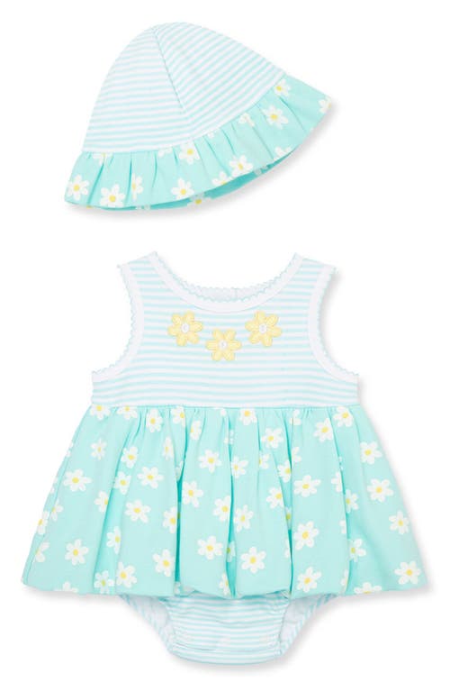Little Me Daisies Skirted Cotton Romper & Hat Set in Blue