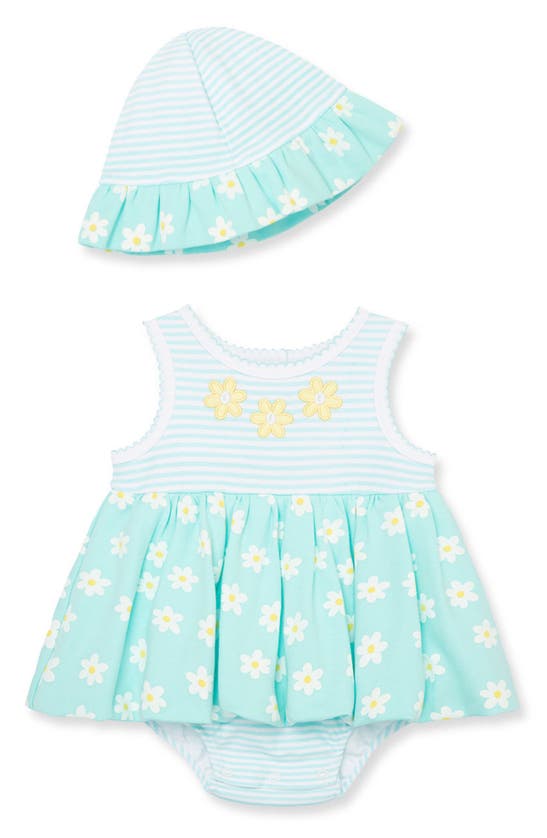 Little Me Babies' Daisies Skirted Cotton Romper & Hat Set In Blue