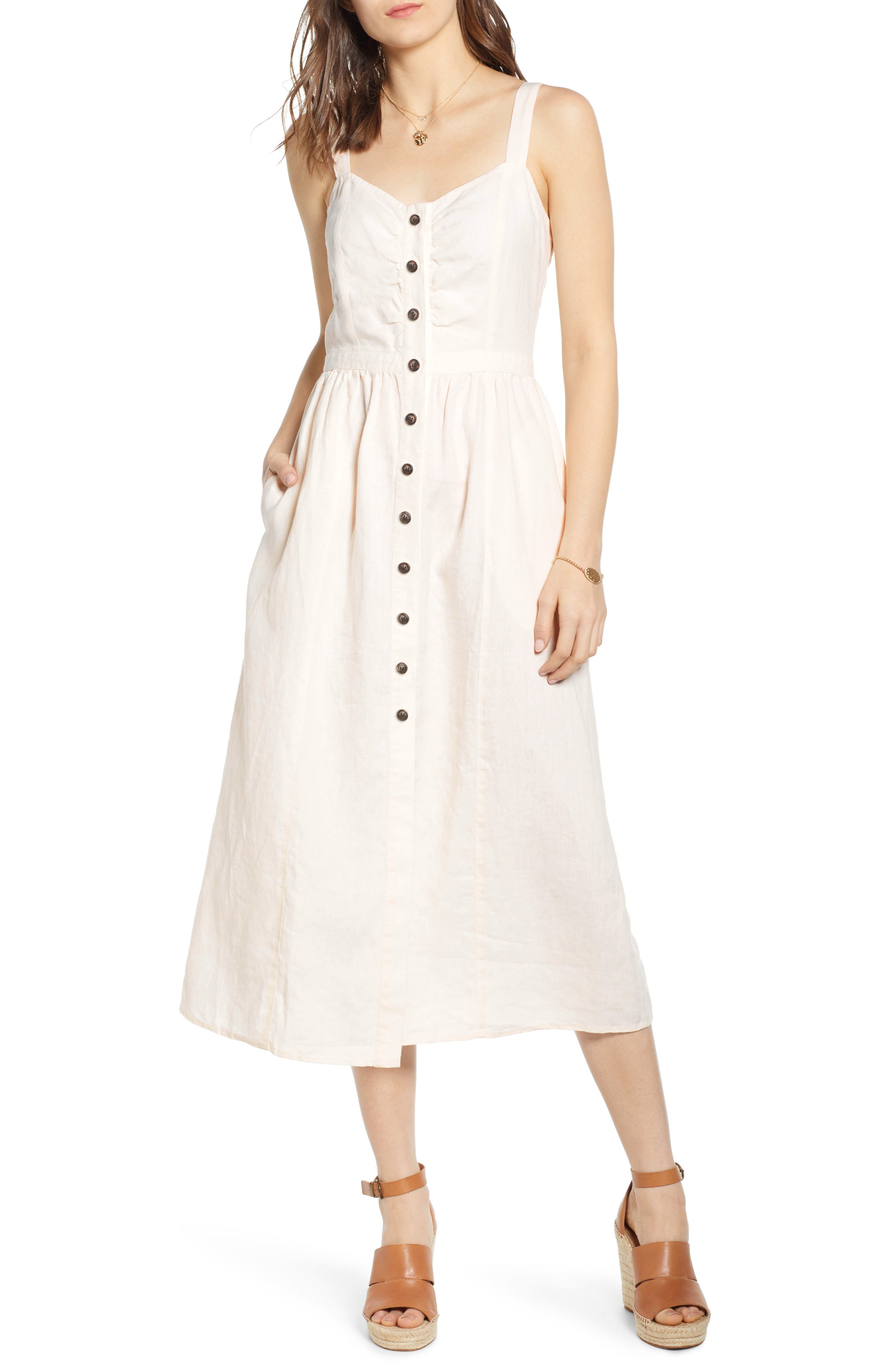 Treasure & Bond Linen Midi Dress, Ivory