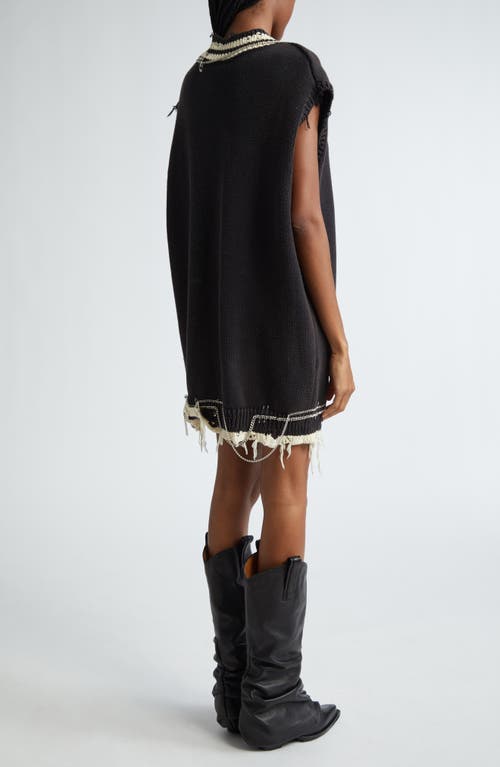 Shop R13 Chain Embellished Distressed Oversize Vest Dress In Black And Ecru With Chains