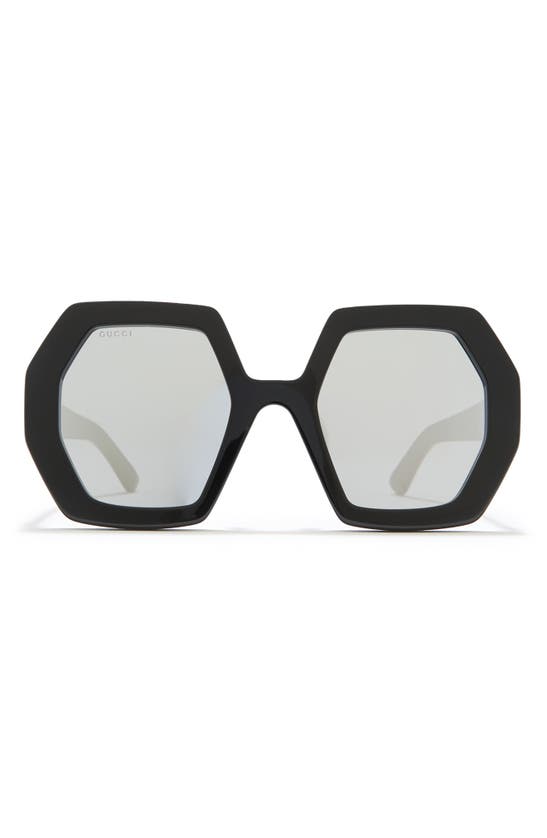 Gucci 55mm Oversized Geo Sunglasses In Black Black Silver