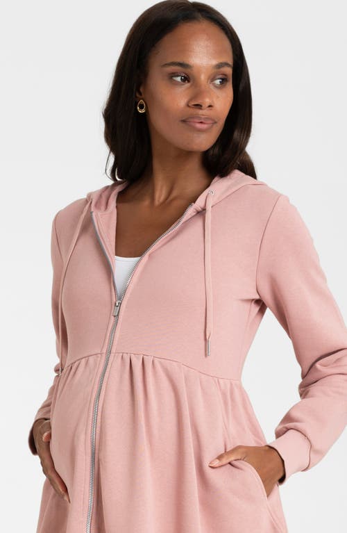 Shop Seraphine Frill Waist Babywear Tunic Maternity Hoodie In Open Pink