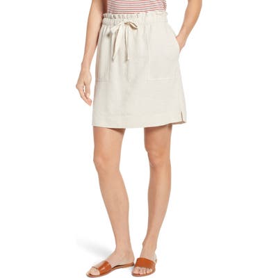 Caslon Paperbag Waist Linen Blend Skirt, Beige