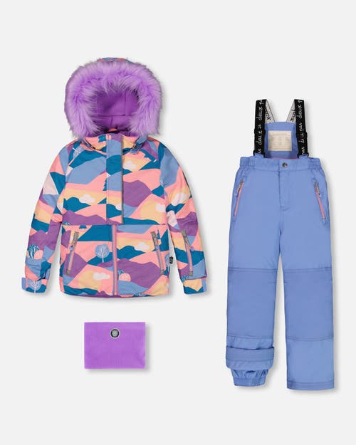 Shop Deux Par Deux Girl's Two Piece Snowsuit Vintage Blue Printed Landscape In Cornflower Blue