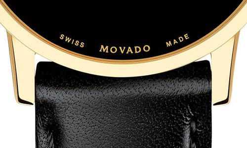 Shop Movado Leather Strap Watch, 28mm In Black/gold