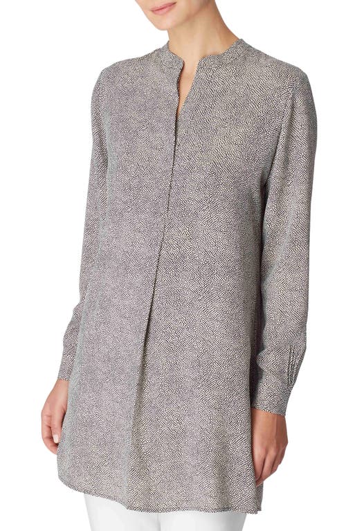 Shop Anne Klein Nehru Mini Dot Split Neck Tunic Top In Anne White/anne Black