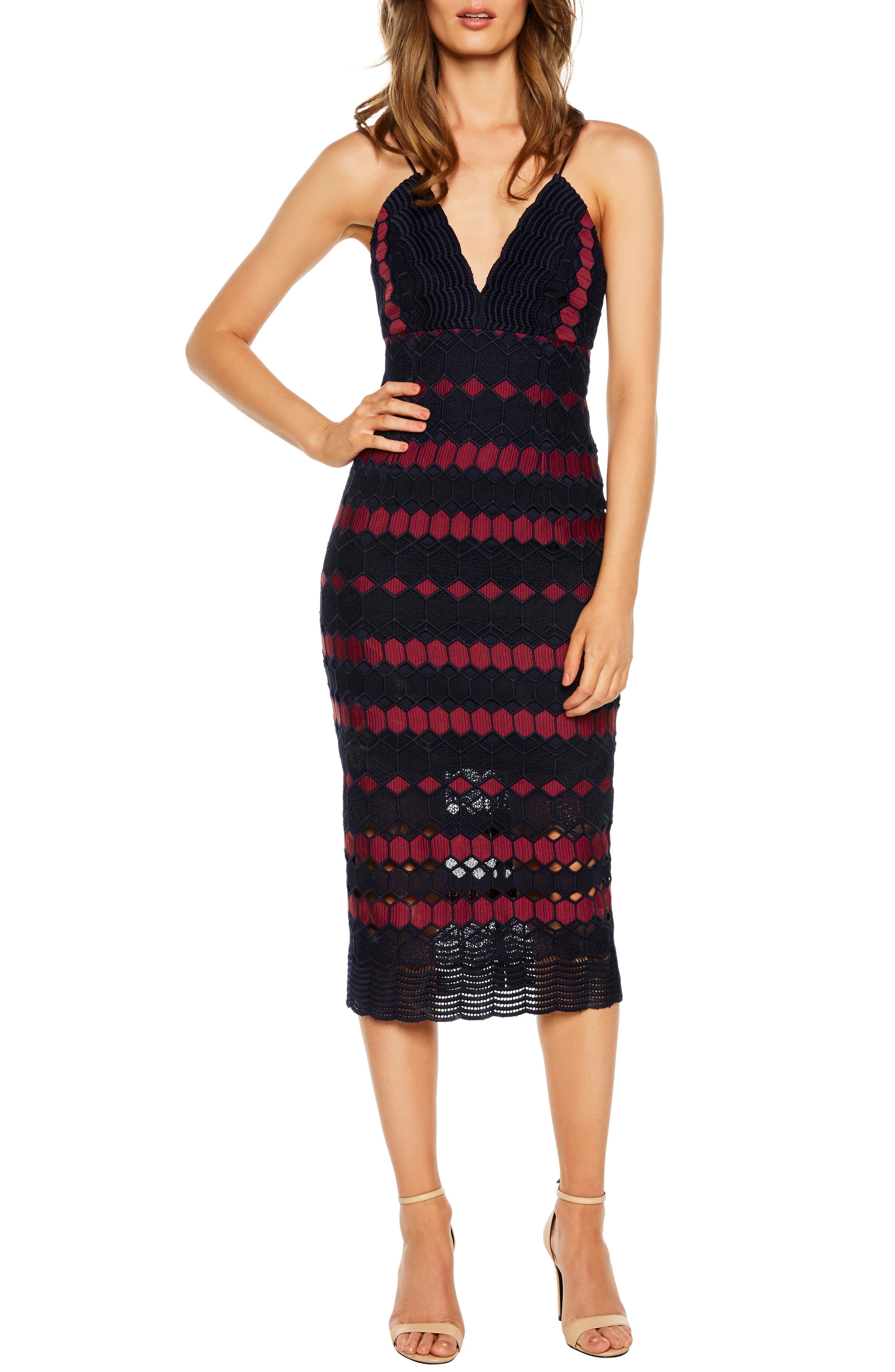 bardot lace sheath dress navy