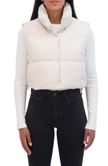 Sebby Crop Faux Leather Vest In Ivory