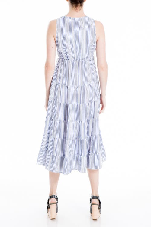 Shop Max Studio Tiered Sleeveless Midi Dress In Cream/blue
