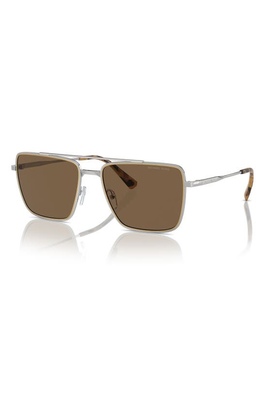 Shop Michael Kors Blue Ridge 58mm Square Sunglasses In Shiny Silver