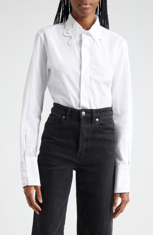 Logo Collar Cotton Button-Up Shirt in White