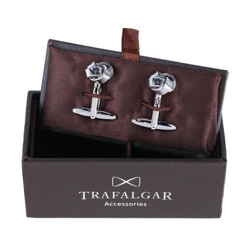 Trafalgar Detailed Knot Rhodium Cufflink Set In Silver