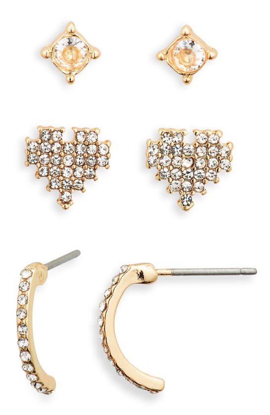 Shop Bp. Set Of 3 Crystal Earrings In Goldlear