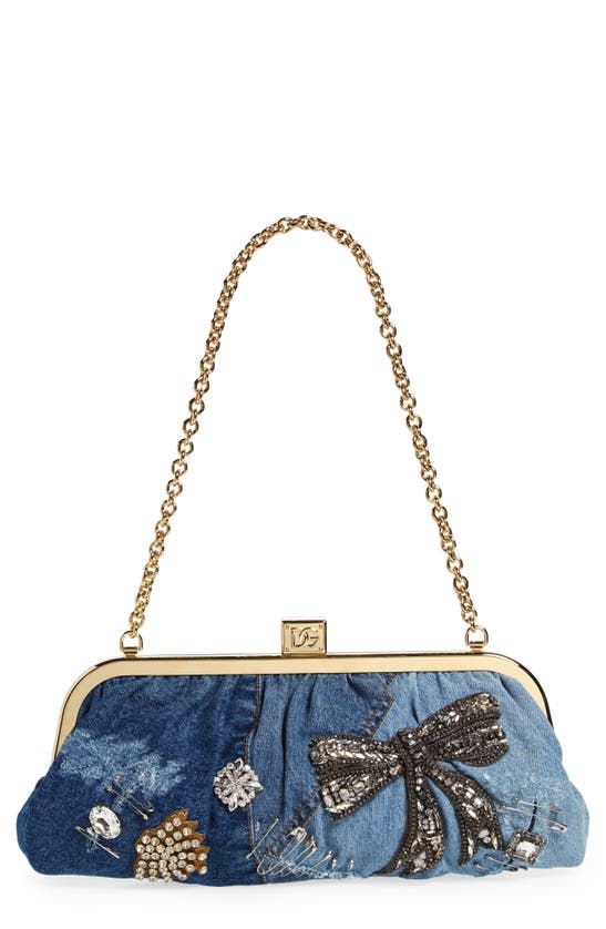 Dolce & Gabbana Rhinestone & Safety Pin Denim Patchwork Bag