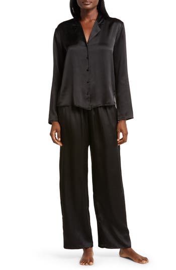 Nordstrom Tie Front Satin Wide Leg Pants In Black