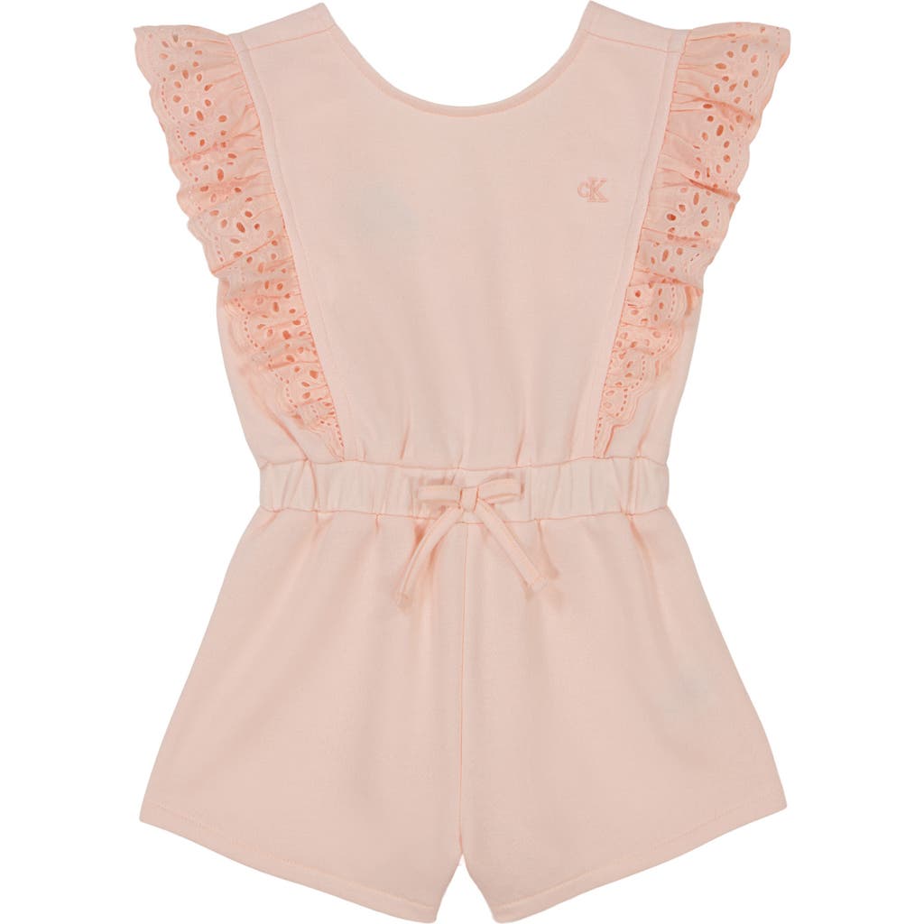 Shop Calvin Klein Kids' Eyelet French Terry Romper In Assorted Pink