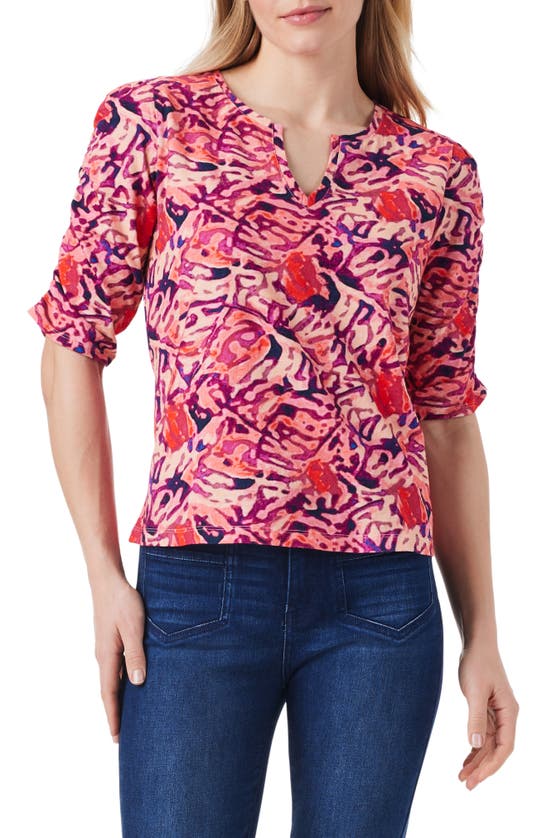 Shop Nzt By Nic+zoe Blurred Floral Cotton Top In Pink Multi